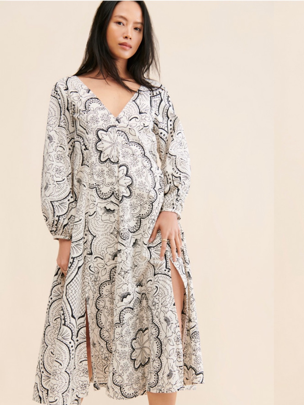 Anthropologie Long Sleeve V-Neck Maxi Dress S